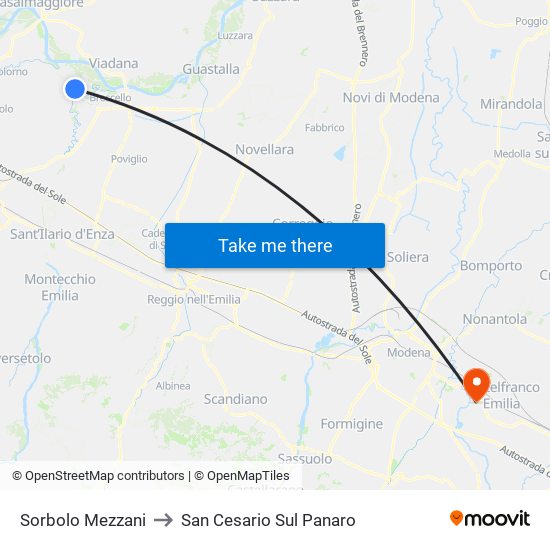 Sorbolo Mezzani to San Cesario Sul Panaro map