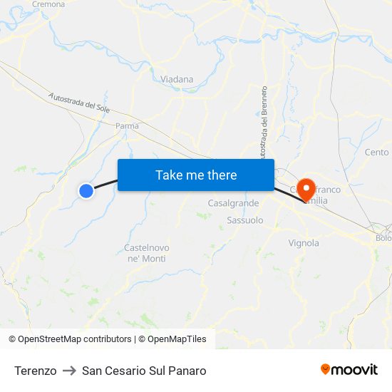 Terenzo to San Cesario Sul Panaro map