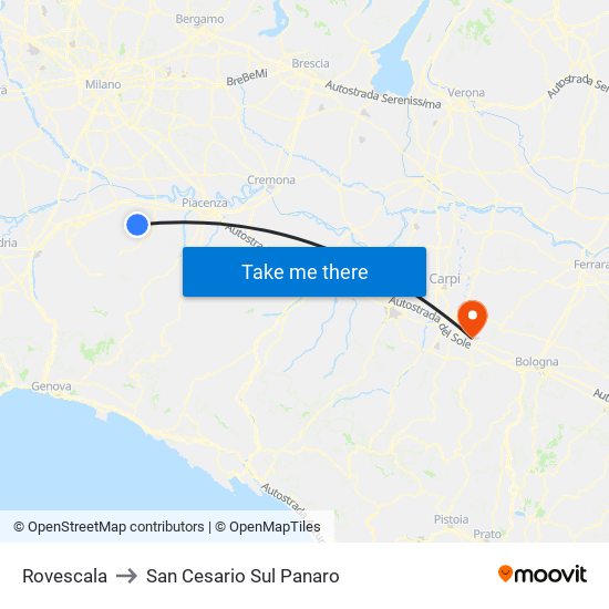 Rovescala to San Cesario Sul Panaro map