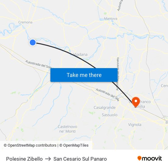 Polesine Zibello to San Cesario Sul Panaro map