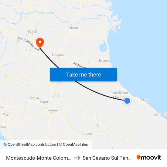 Montescudo-Monte Colombo to San Cesario Sul Panaro map