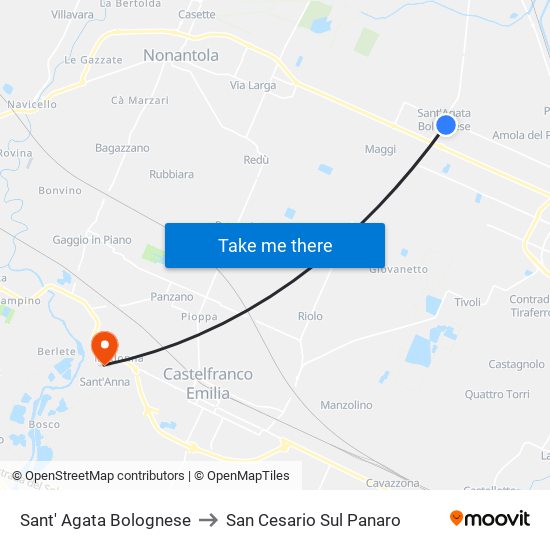 Sant' Agata Bolognese to San Cesario Sul Panaro map