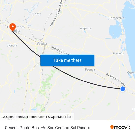 Cesena Punto Bus to San Cesario Sul Panaro map