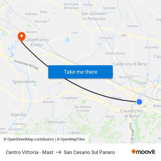 Centro Vittoria - Mast to San Cesario Sul Panaro map