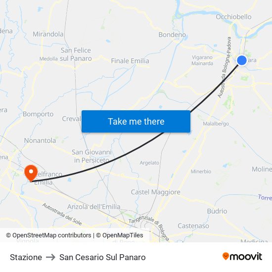 Stazione to San Cesario Sul Panaro map