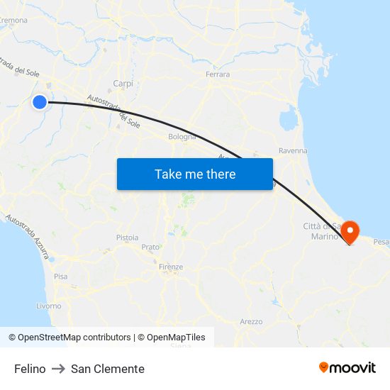 Felino to San Clemente map