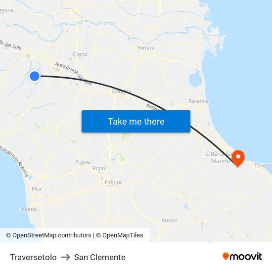 Traversetolo to San Clemente map