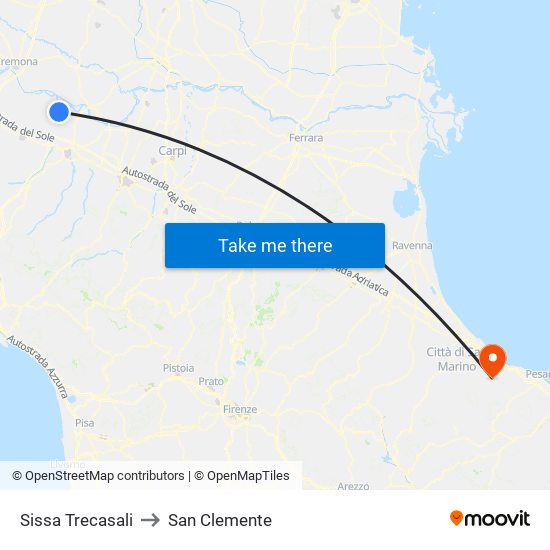 Sissa Trecasali to San Clemente map