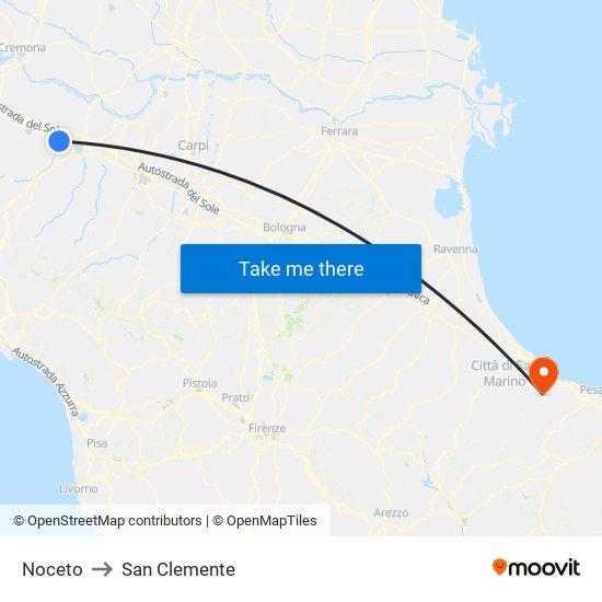 Noceto to San Clemente map