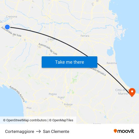 Cortemaggiore to San Clemente map