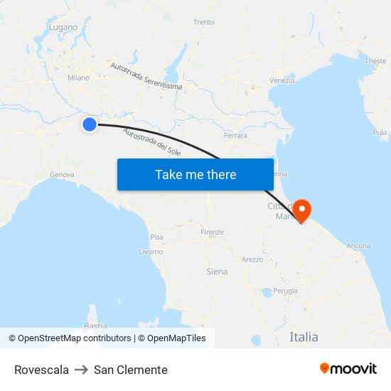 Rovescala to San Clemente map