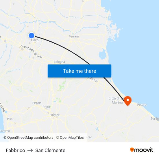 Fabbrico to San Clemente map