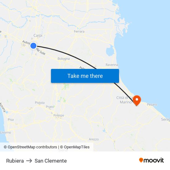 Rubiera to San Clemente map