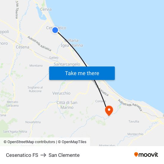 Cesenatico FS to San Clemente map