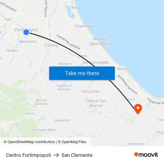 Centro Forlimpopoli to San Clemente map