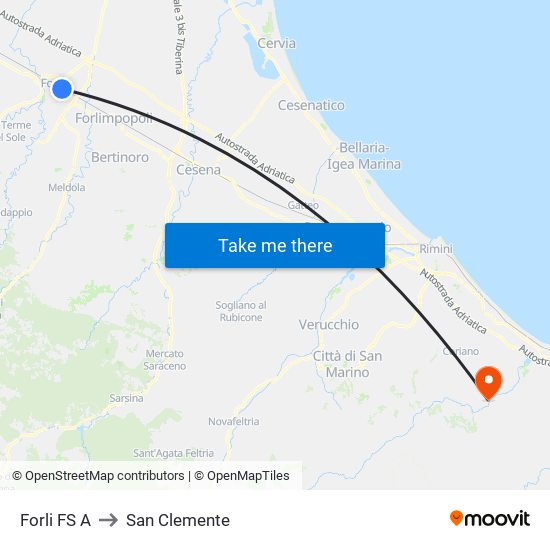 Forli FS A to San Clemente map