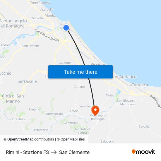 Rimini - Stazione FS to San Clemente map