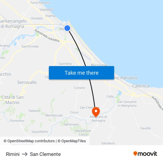 Rimini to San Clemente map