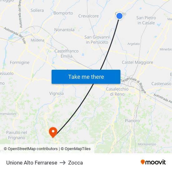 Unione Alto Ferrarese to Zocca map