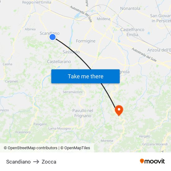 Scandiano to Zocca map