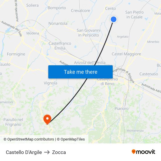 Castello D'Argile to Zocca map