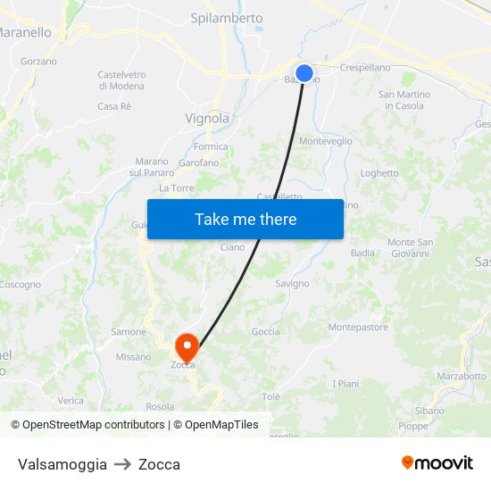 Valsamoggia to Zocca map