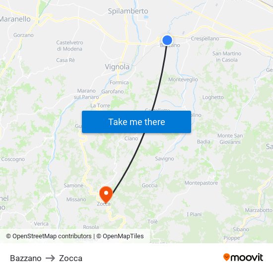 Bazzano to Zocca map