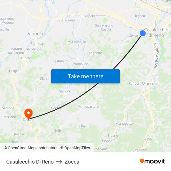 Casalecchio Di Reno to Zocca map
