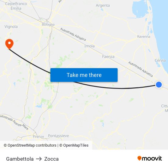 Gambettola to Zocca map