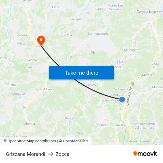 Grizzana Morandi to Zocca map
