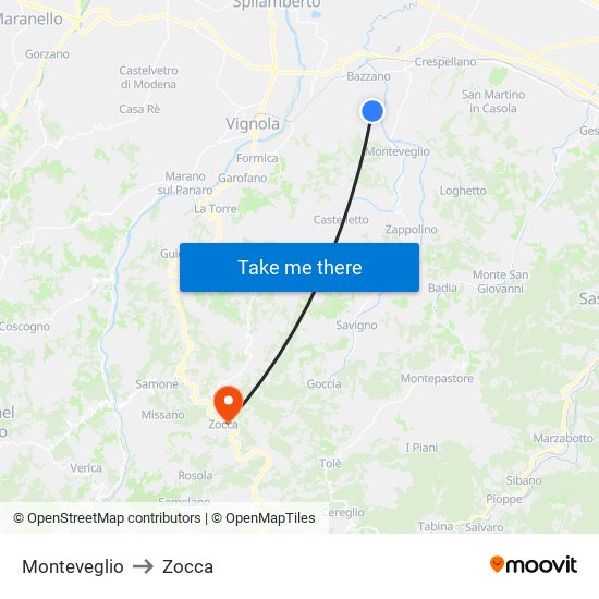Monteveglio to Zocca map