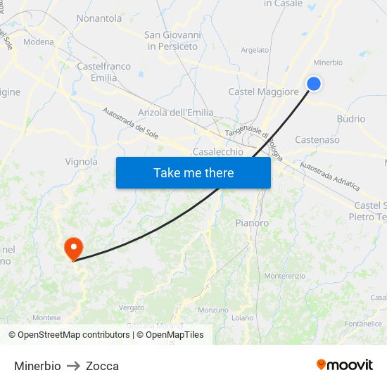 Minerbio to Zocca map