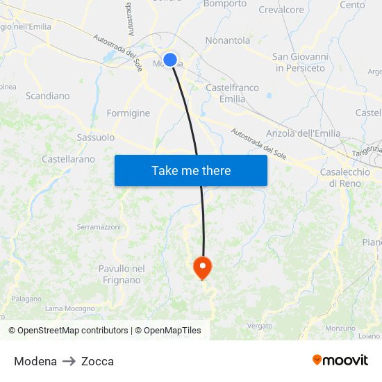 Modena to Zocca map