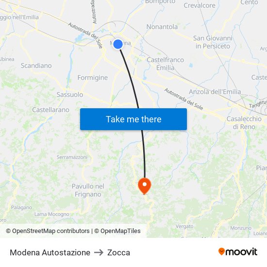 Modena  Autostazione to Zocca map