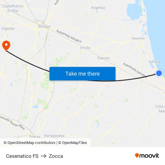Cesenatico FS to Zocca map