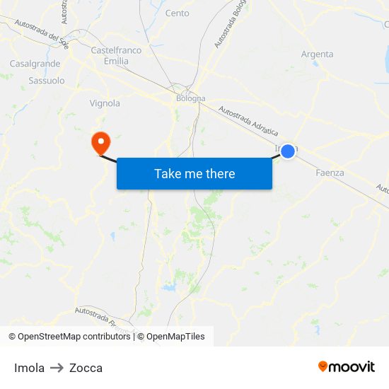 Imola to Zocca map