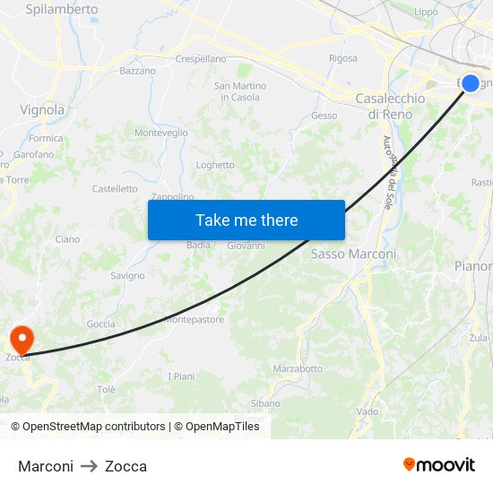 Marconi to Zocca map