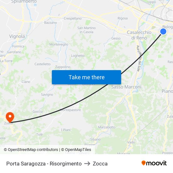 Porta Saragozza - Risorgimento to Zocca map