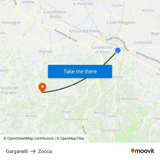 Garganelli to Zocca map