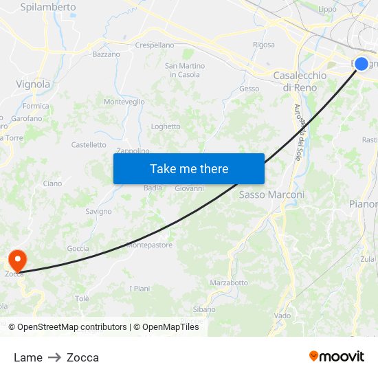 Lame to Zocca map