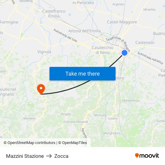 Mazzini Stazione to Zocca map