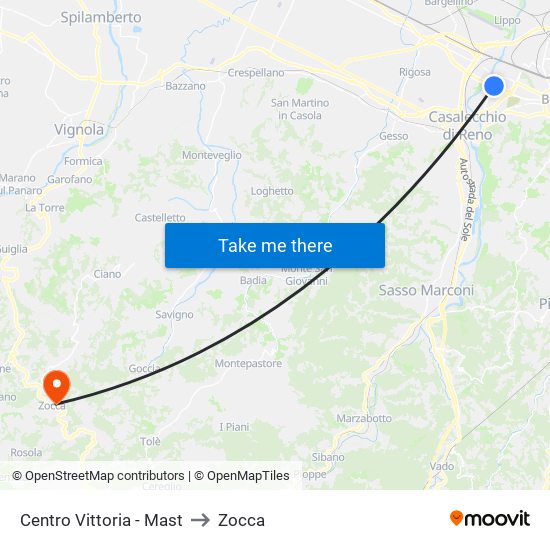 Centro Vittoria - Mast to Zocca map