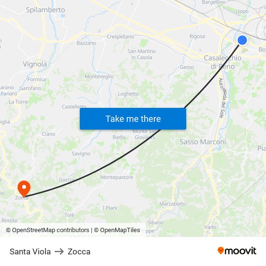 Santa Viola to Zocca map