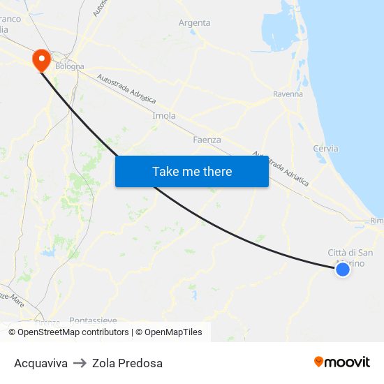 Acquaviva to Zola Predosa map