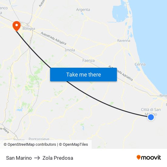 San Marino to Zola Predosa map