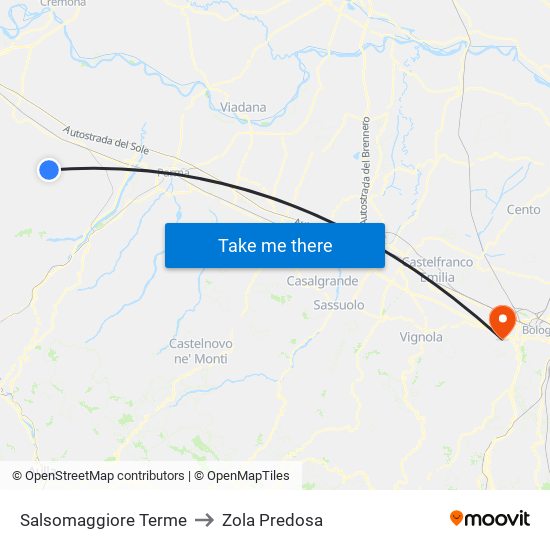 Salsomaggiore Terme to Zola Predosa map