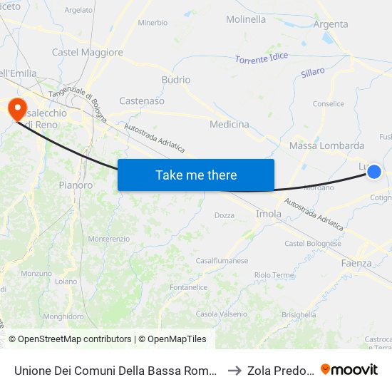 Unione Dei Comuni Della Bassa Romagna to Zola Predosa map