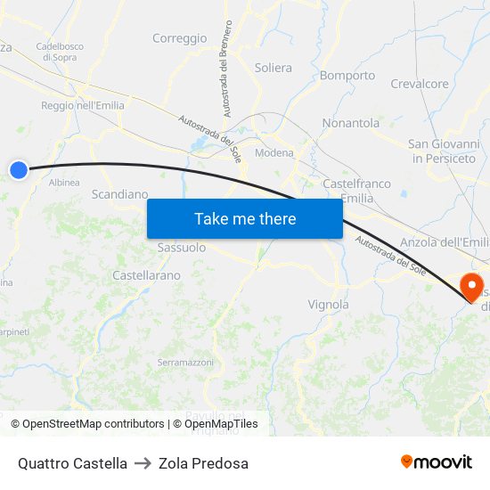 Quattro Castella to Zola Predosa map