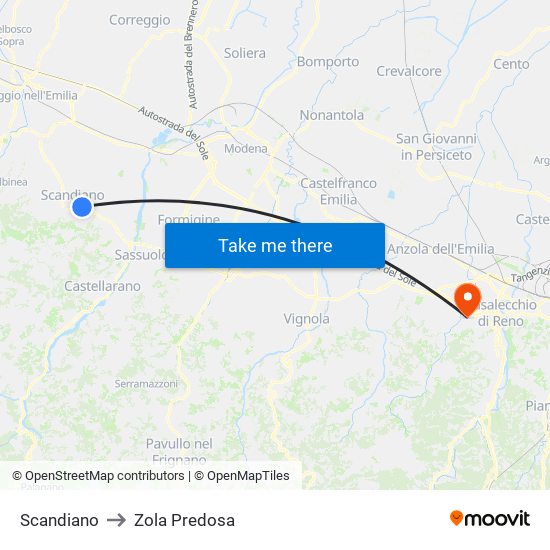 Scandiano to Zola Predosa map