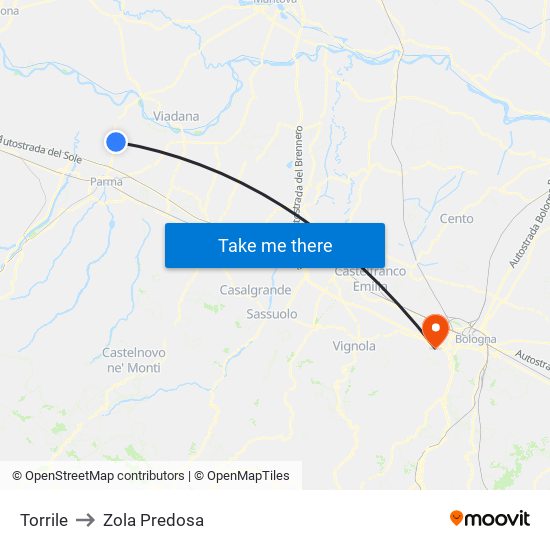 Torrile to Zola Predosa map